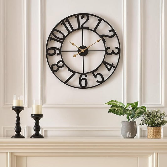 30 Inch Oversized Wall Clock, Battery Operated Silent Non Ticking Black Metal Wall Clocks for Living Room Decor, Extra Large Decorative Clock for Home, Office, Farmhouse Vintage Style