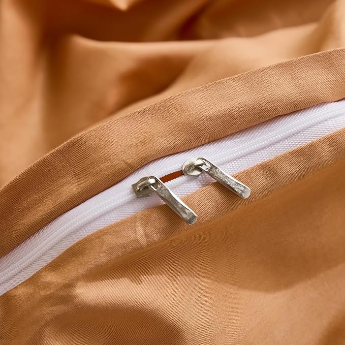 100% Washed Cotton Duvet Cover King Size – Burnt Orange, Linen-Like Texture, Super Soft & Breathable Bedding Set, 3-Piece Durable Percale Comforter Cover