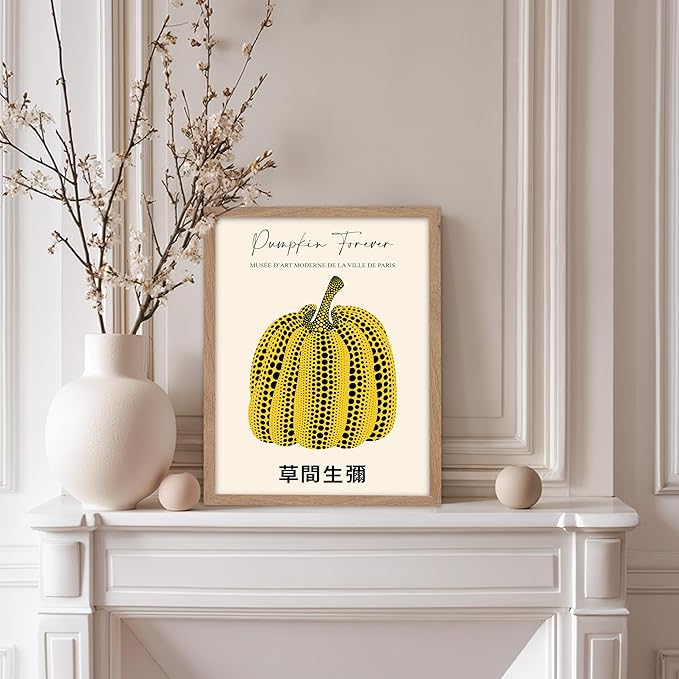 Poster Master Vintage Poster - Retro Pop Art Print - Gift for Artist, Friend - Pumpkin Forever, Black Dot, Modern, Abstract - Wall Decor for Home, Office, 8x10 Beige Framed