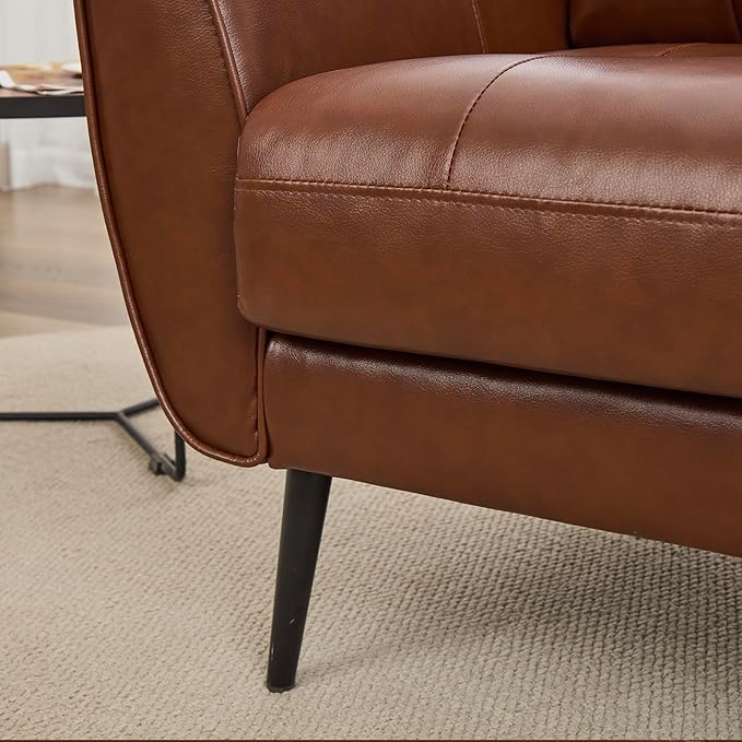 TYBOATLE Accent Chair, Comfy Modern Living Room Brown Leather Reading Accent Chairs Tufted Mid Century Arm Chair Small Salon Chair for Office Bedroom(1, Brown)