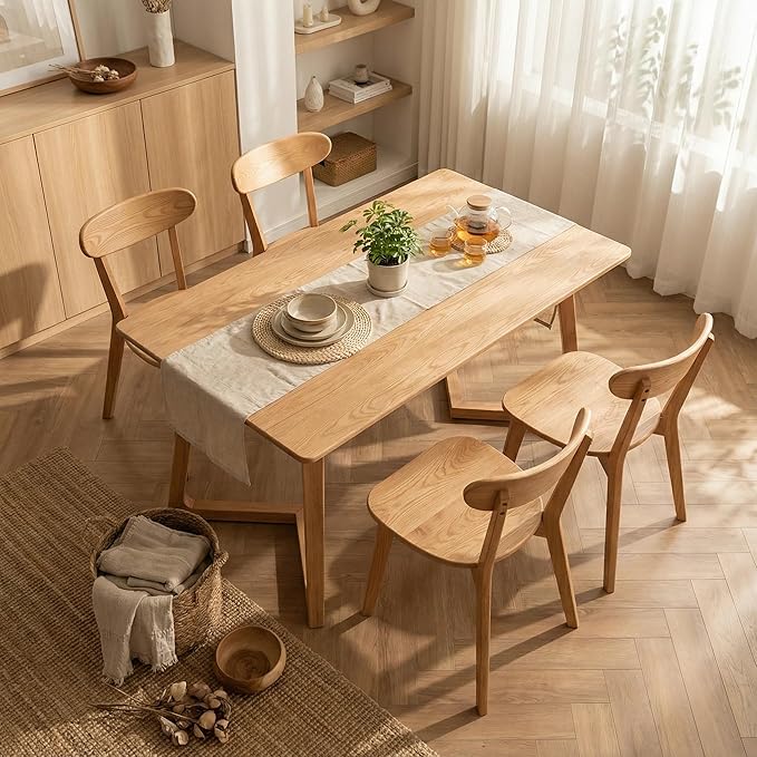 100% Solid Oak Wood Dining Room Chairs Set of 4 - Practical Dining Chair - Wooden Kitchen Chairs for Dining Room, Kitchen (Natural)
