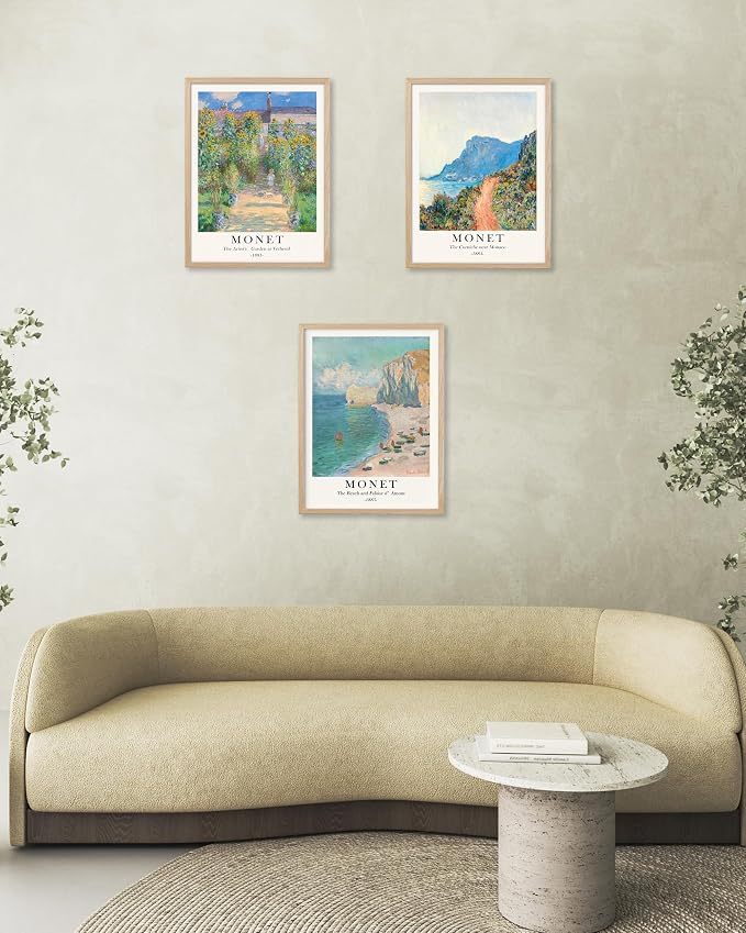 HesenDot Unframed Claude Monet Posters Set of 3, 12x16in Vintage Landscape Canvas Prints, Impressionism Paintings Wall Decoration for Living Room Bedroom Gallery Office Home, Unframed