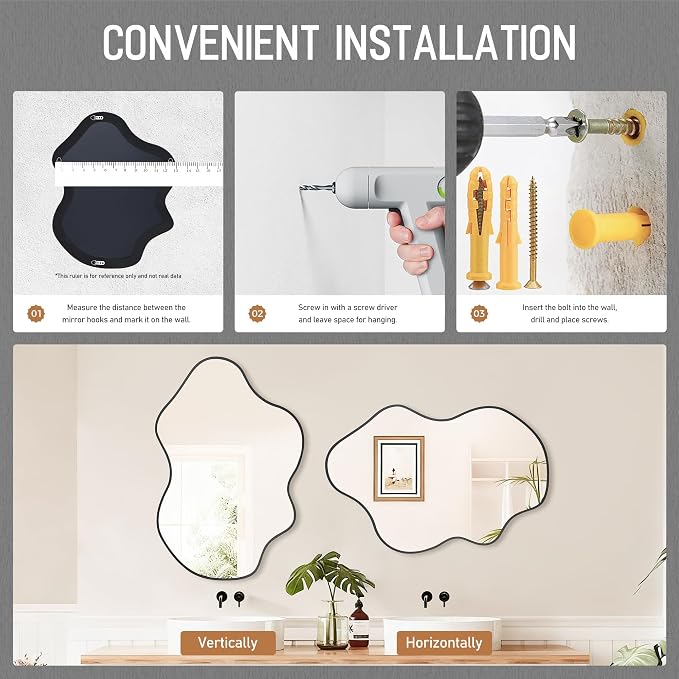 Black Clouds Irregular Wall Mirrors 22''x30'', Clouds Decorative Modern Mirror for Bedroom Bathroom Living Room or Entryway