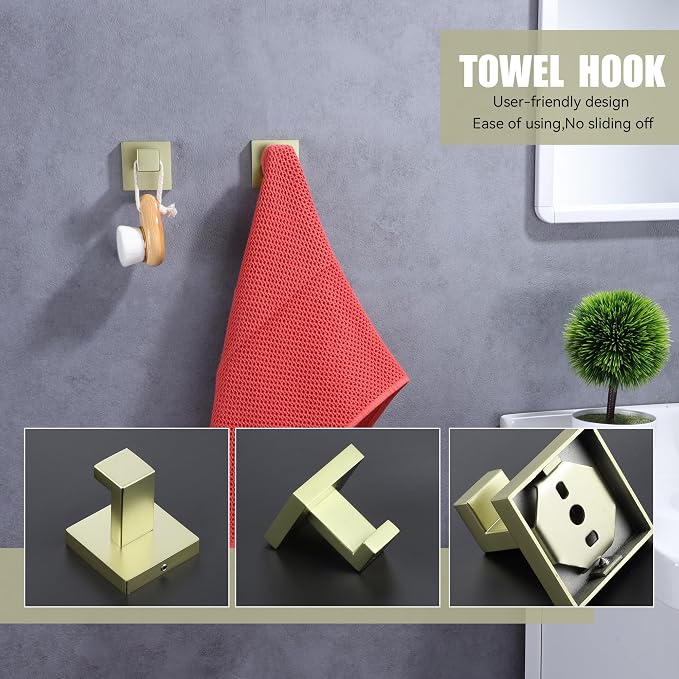 LANC Gold Towel Hooks for Bathroom Wall Hooks, 2-Pack Heavy Duty Coat Hooks, Hand Towel Hangers,Robe Hooks,Wall Hooks, SUS304 Stainless Steel Wall Mounted, Brushed Gold, A8805BG-P2