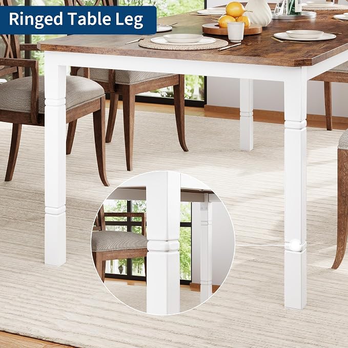 IDEALHOUSE 79" Dining Table for 6-8 People, Modern Rectangular Kitchen Table with Sturdy Metal Legs, Large Wood Farmhouse Dining Room Table for Home Office, Conference, White & Retro