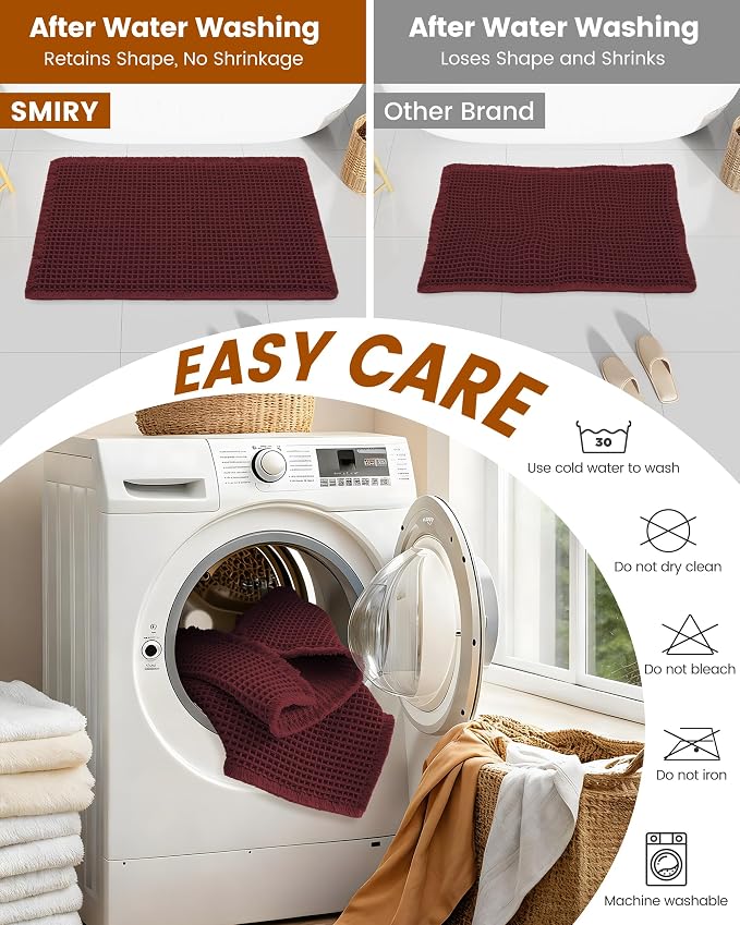 Smiry Waffle Bath Mat 60x24, Extra Soft Absorbent Bathroom Rugs, Non Slip Machine Washable Quick Dry Bath Rugs for Bathroom Floor, Tub, Shower, Home Decor Accessories, Burgundy