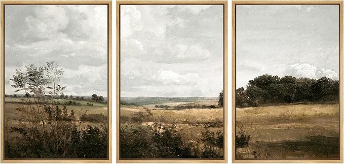 MUDECOR Framed Canvas Print Wall Art Rustic Fields Tranquil Countryside Landscape Nature Wilderness Illustrations Realism Decorative for Living Room, Bedroom, Office - 16"x24"x3 Natural