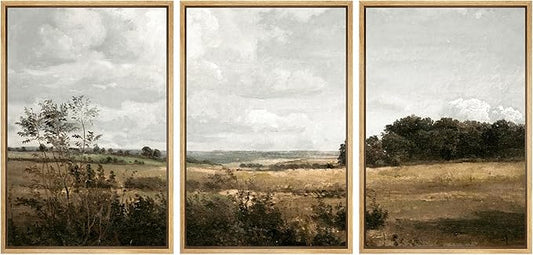 MUDECOR Framed Canvas Print Wall Art Rustic Fields Tranquil Countryside Landscape Nature Wilderness Illustrations Realism Decorative for Living Room, Bedroom, Office - 16"x24"x3 Natural