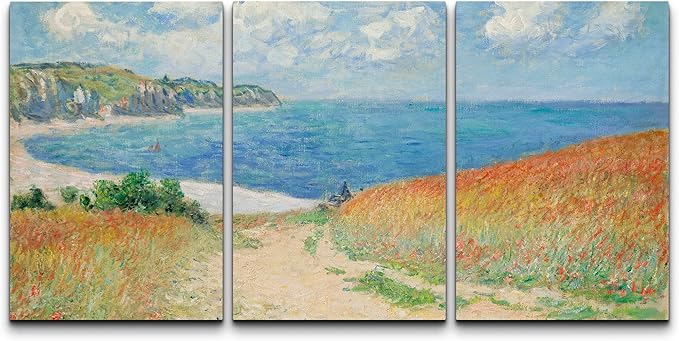 wall26 Canvas Print Wall Art Set Path Through The Corn at Pourville by Claude Monet Cultural Historic Oil Painting Fine Art ReproductionColorful for Living Room, Bedroom, Office - 16"x24" x 3 Panels