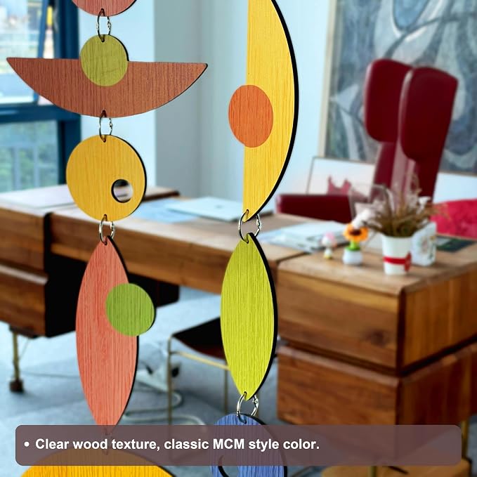 MidModArt 25PCS Retro Mid Century Modern Wall Art MCM Decor for Living Room Bedroom Kitchen Study, Colored Wood Texture 14.1"x51.6"