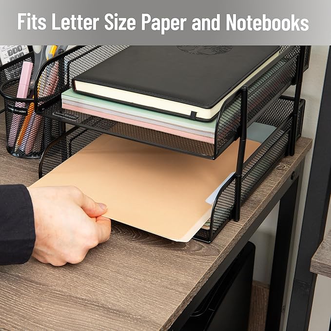 Mind Reader 2-Tier Stackable Paper Tray, Metal Mesh Desk Organizer for Files, Documents, and Mail, Office Desktop Storage, Set of 2, Black