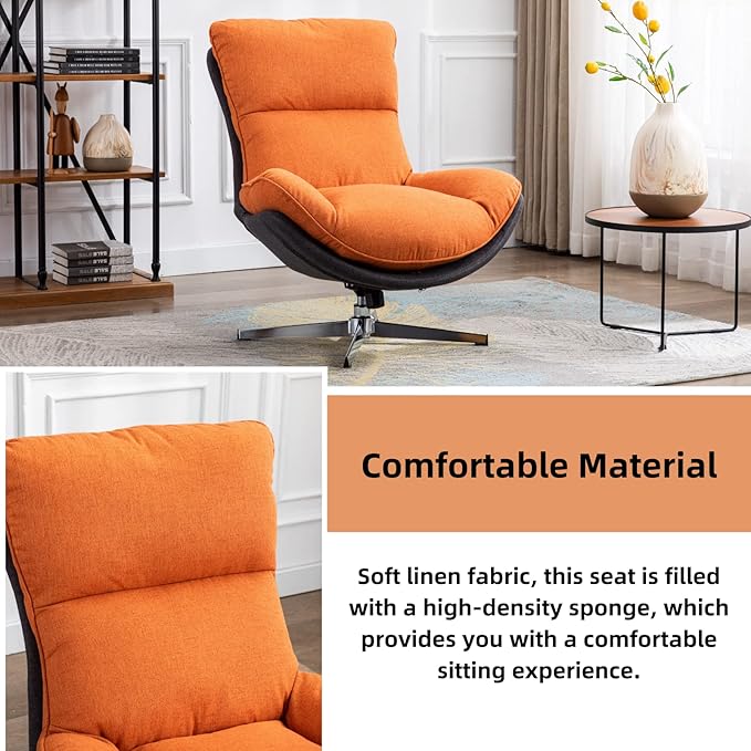 LukeAlon Linen Swivel Lounge Chairs Set of 2, Upholstered High Back Accent Chairs with Metal Base Comfy Recliner Chair Modern Single Sofa Chair for Living Room Office, Orange