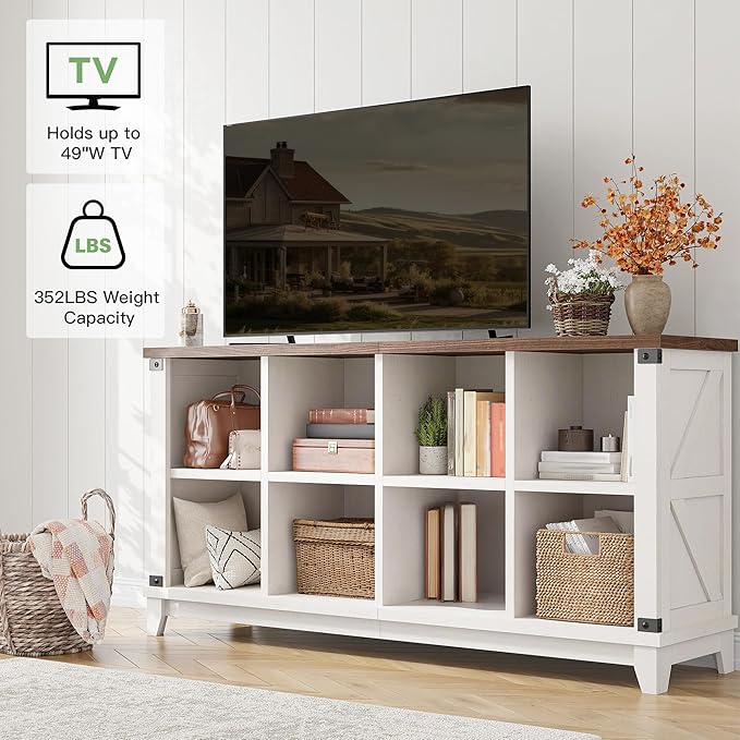 EnHomee 8-Cube Storage Organizer, Farmhouse Bookshelf, Display Shelf for Living Room, Bedroom, Home Office, White