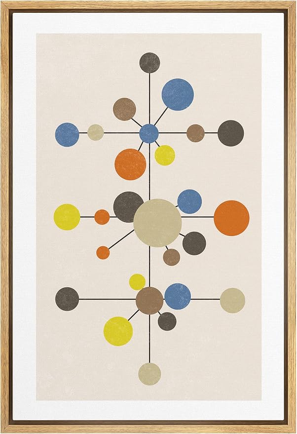 Woodrose Framed Canvas Print Wall Art Geometric Vintage Color Dot Variety Abstract Shapes Illustrations Modern Minimalist Chic Relax/Calm Multicolor for Living Room, Bedroom, Office - 24"x36" Natural