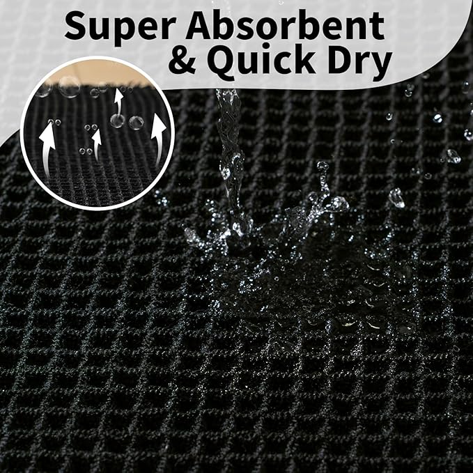 Black Long Bathroom Rug - Waffle Runner Bath Mat Non Slip Washable, Super Absorbent & Quick Dry, Boho Bath Mat Farmhouse Bathroom Decor, 24'' x 72'', Black