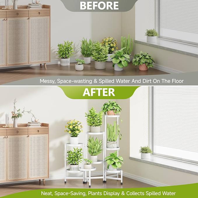 Cawukege 8 Tier Plant Stand Indoor, Tiered Plant Stand Outdoor for Multiple Plants, Corner Plant Shelf for Patio Balcony Porch Garden Living Room House,White