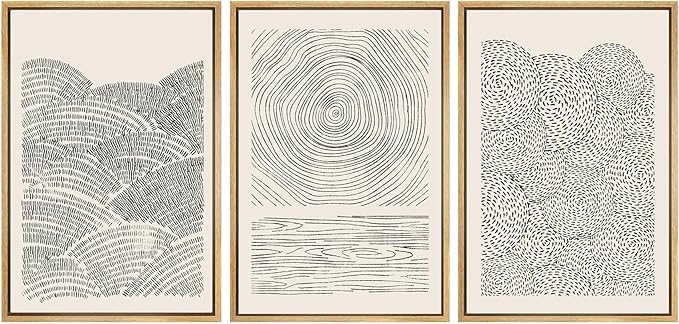 SIGNWIN Framed Canvas Print Wall Art Set Geometric Spiral Ring Wave Pattern Abstract Shapes Cozy Neutral Modern Art Decorative Contemporary Minimal for Living Room, Bedroom, Office - 16"x24"x3 Natural