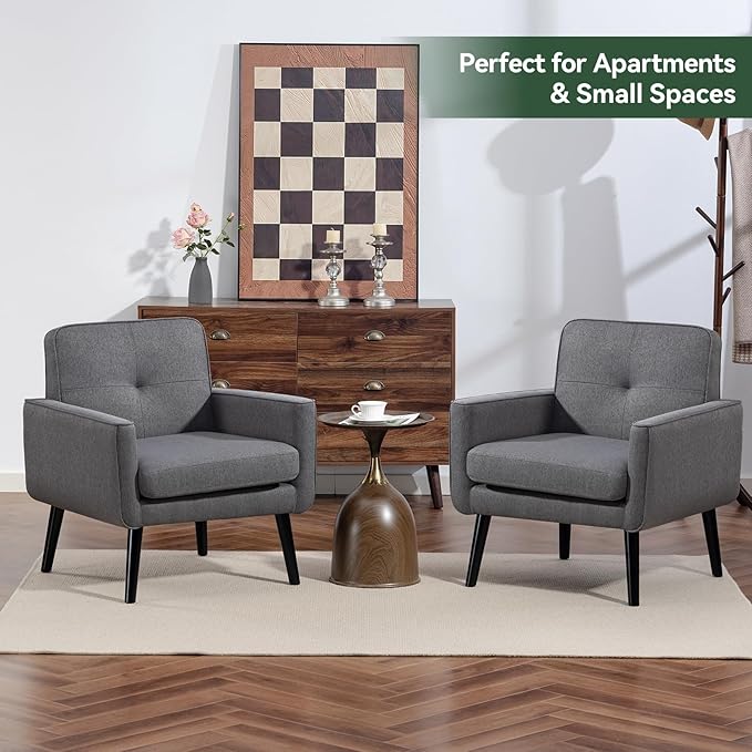 Vogue Furniture Direct Accent Chair Set of 2, Fabric Modern Chair with Wooden Frame, Cozy Armchair Reading Chair with Comfy Back for Apartment, Living Room, Bedroom, Small Space, Corner, Grey