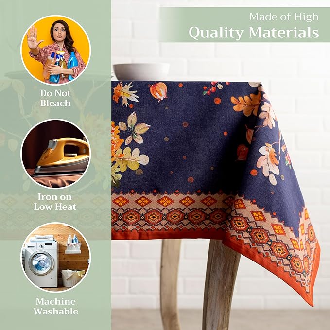 Maison d' Hermine Table Cloth Rectangle Table 100% Cotton 70 x 120 Inches Fall Tablecloth Reusable Everyday Use for Thanksgiving Christmas Decorations Dining Farmhouse Party (Kelim - Infinity)