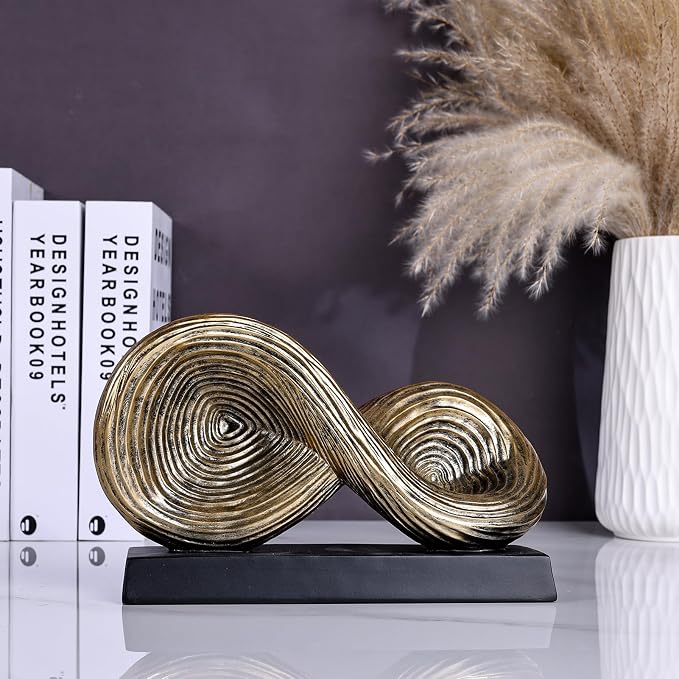 orenm Modern Infinity Loop Symbol Sculpture,Abstract Art Geometric Knot Home Decorations,Unique Shelf Decor Sculpture for Desk Paperweights,Entryway Table,Living, Coffee Table Decor (Gold)