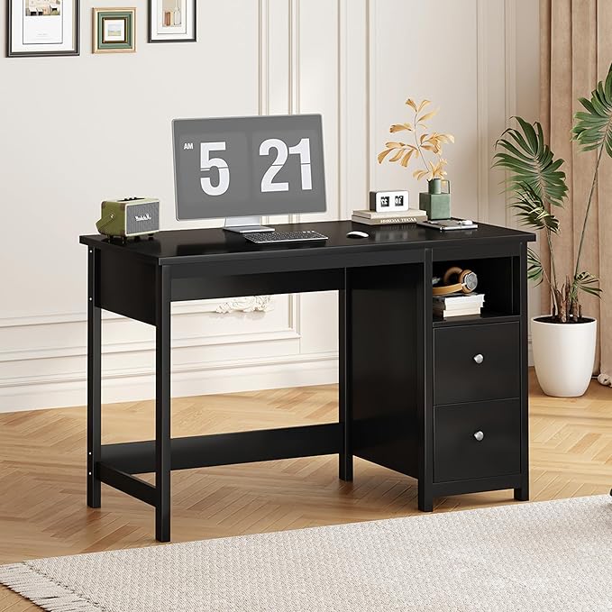 BHG Desk with Drawers,Modern Small Computer Desk for Home Office with Storage Drawers, Makeup Vanity Desk Dressing Table for Bedroom,Filing Cabinet Writing Table PC Desks for Study (Black, 39.3")