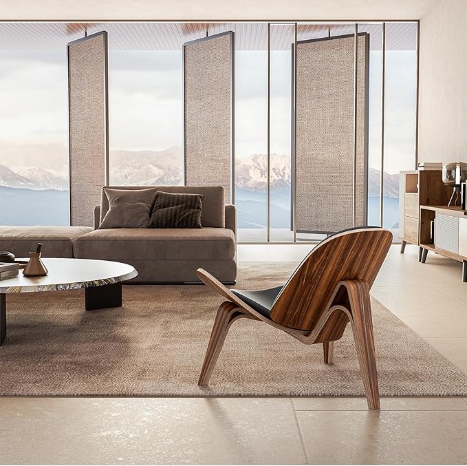 Mid Century Modern Shell Lounge Chair, PU Leather, Tripod Plywood Classic Design Solid Wood Accent Chairs for Living Room, Reading, Lounge, Office, Salon