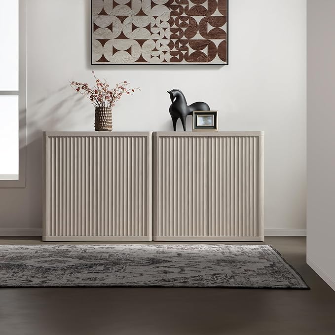 SICOTAS Buffet Cabinet with Storage 34.6" Sideboard Accent Modern Credenza with Doors & Shelves Fluted Tall Media Console Mid Century Coffee Bar Table for Living Room Kitchen Dining Room Hallway