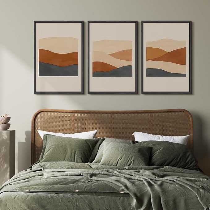 wall26 Framed Canvas Print Wall Art Set Minimalist Geometric Landscape Neutral Illustrations Fine Art Decorative Rustic for Living Room, Bedroom, Office - 16"x24"x3 Black