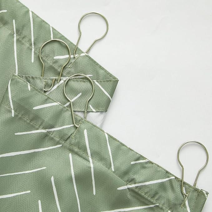 jinchan Extra Long Sage Green Shower Curtain with White Herringbone Striped Zig Zag Chevron Waterproof Fabric Modern Farmhouse Shower Curtains for Bathroom with 12 Hooks 70x84 Inches