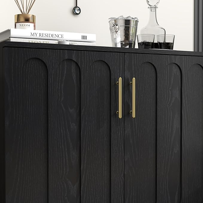 LKTART Black Sideboard Buffet, Small Storage Cabinet with Doors and Shelves for Living,Kitchen