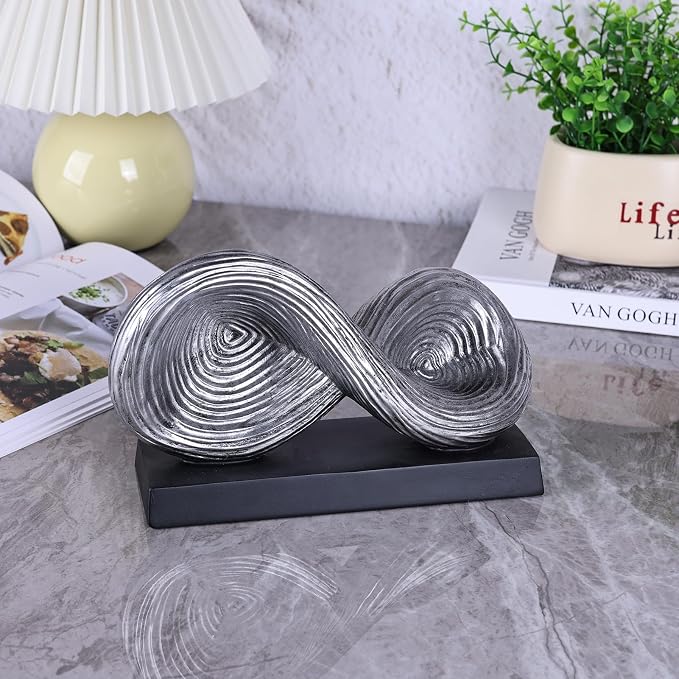 orenm Modern Infinity Loop Symbol Sculpture,Abstract Art Geometric Knot Home Decorations,Unique Shelf Decor Sculpture for Desk Paperweights,Entryway Table,Living, Coffee Table Decor (Silver)