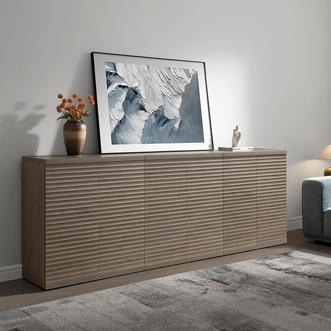 SICOTAS Buffet Cabinet with Storage Accent Sideboard Modern Credenza with Doors & Shelves Fluted Media Console Mid Century Coffee Bar Table for Living Room Kitchen Dining Room Hallway (3PCS)