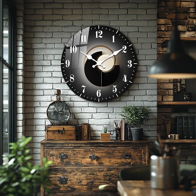 Modern 10 Inch Black and Gold Wall Clock – Silent Decorative Wall Clocks Battery Operated, Wooden Analog Wall Clock Non Ticking for Living Room, Bedroom Home Décor