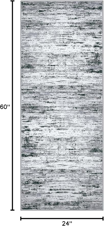 Lansny Modern Abstract Runner 2x5, Black Grey White Washable Kitchen Entryway Rug Mat Non-Slip Soft Hallway Rug Runner Thin Print Faux Wool Carpet for Bedroom Laundry Room Indoor Home Decor