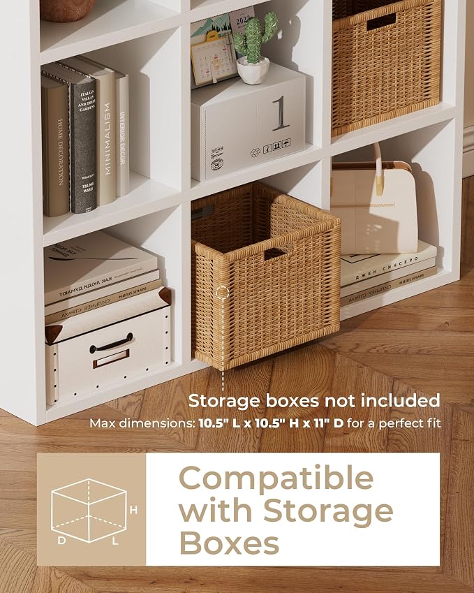GTPLAYER 9-Cube Storage Organizer, Fits 11" Bins, Vertical or Horizontal Use, Opening Bookshelf, Partial Back Panels, Stackable Design Bookcase, for Closet, Bedroom, White