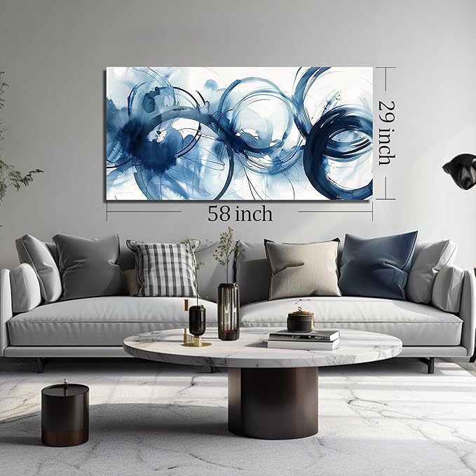 Blue Abstract Prints Wall Art for Office Minimalist Wall Decor for Bedroom Large Painting Wall Art for Living Room Size 29 x 58 Inch