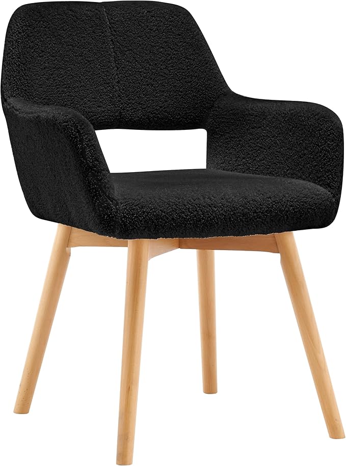 Mid Century Modern Dining Chairs Set of 2 & 4 & 6 Comfy Accent Chair Upholstered Kitchen Dining Living Room Chairs for Bedrooms Waiting Room Home Arm Desk Chair No Wheels (Wool Black, 2)
