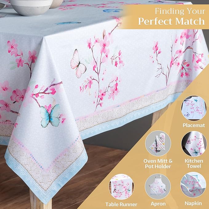 Maison d' Hermine Table Cloth Square Table 100% Cotton 60 x 60 Inches Tablecloth Reusable Decorative for Dining Room Farmhouse Home Valentines Day Decorations Spring Summer - Blossoms in Spring