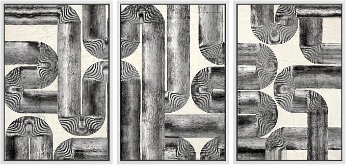 SIGNWIN Framed Canvas Print Wall Art Set Black and White Geometric Line Abstract Illustrations Modern Art Decorative Chic Calm/Zen for Living Room, Bedroom, Office - 24"x36"x3 WHITE