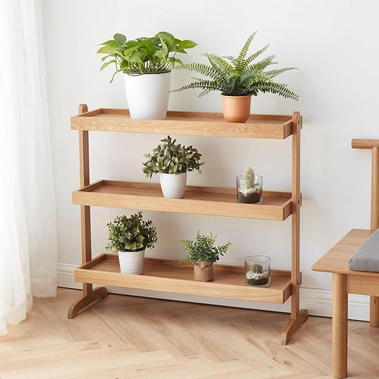 YESWOOD 3 Tier Plant Stand Indoor, Solid Wood plant holders for Living Room Balcony Garden Patio (Natural )
