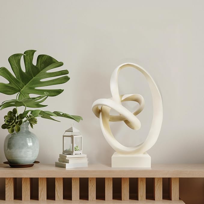 Knot Sculptures, Modern Coffee Table Statues, Abstract Center Piece for Home Office, Dining Living Room Desk Decor, Bookends, 15.5 x 10.5 inch, Beige