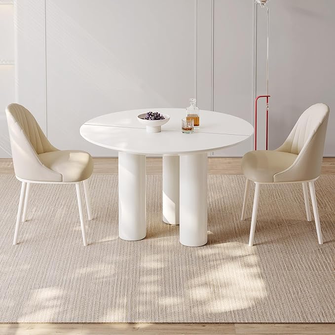 46.06" White Dining Table for 4 Round Kitchen & Dining Room Tables with Thicken Tabletop and Wooden Legs Circle Leisure Coffee Dinette Table for Kitchen, Living Room, Office