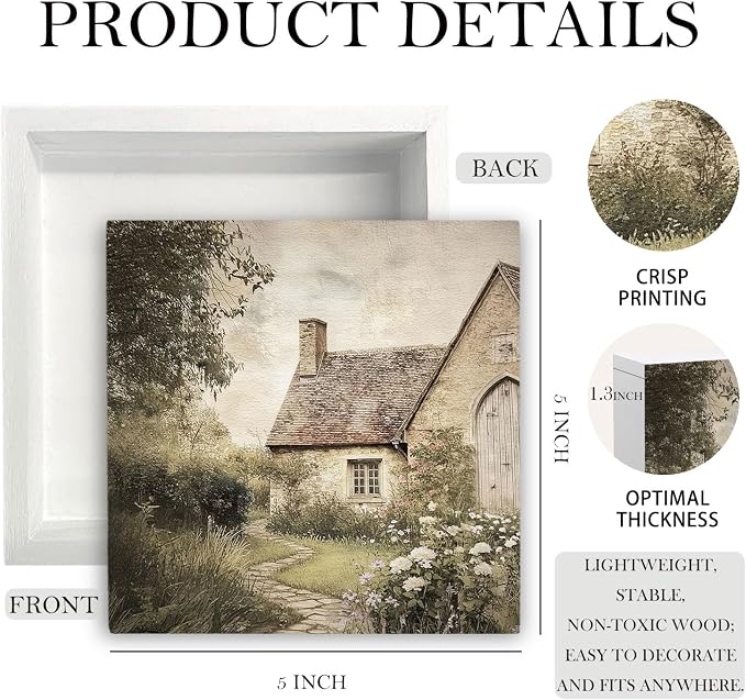 Vintage French Country Cottage Wooden Box Sign Desk Decor, Rustic Farmhouse Wildflower Cabin Wood Signs for Home Living Room Office Desk Table Shelf Decorations, 5x5 Inch