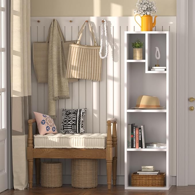 VECELO 4-Tier Bookcase, Modern Storage Cabinet with Height Difference Shelves for Standard Textbooks, 5 Cubes, Vertical or Horizontal, Easy Assembly, Pearl White