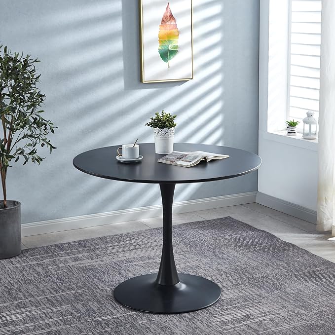 Black Round Metal Dining Table for Outdoor, 31.5" Tulip Table Kitchen Dining Table for 2-4 People with Pedestal Base Mid-Century Leisure Coffee Table Office Living Room Small Space Patio Balcony