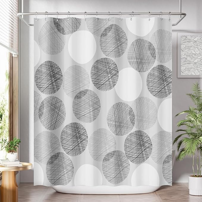 AmazerBath Grey Shower Curtain, Washable Cloth Gray Dots Shower Curtain Sets with 12 Metal Shower Curtain Hooks, Rustic Waterproof Farmhouse Fabric Shower Curtains for Bathroom Decor, 72x72 Inches