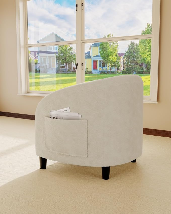 GarveeHome Accent Chair Boucle Barrel Chairs Living Room Chairs Round Armchairs for Bedroom Waiting Room Office Reception Chairs(Beige)