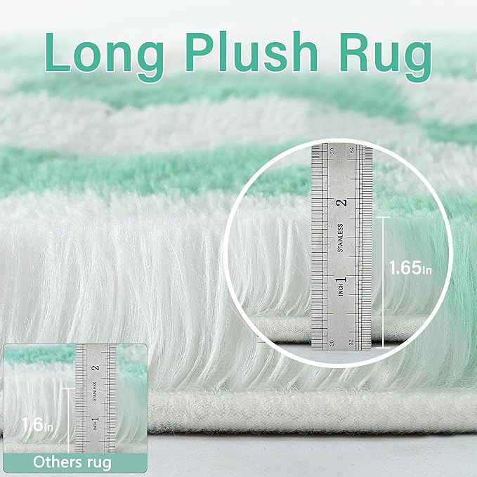 Checkered Rug 6x9 for Living Room, Green and White Modern Shag Rug Washable Non-Slip Large Area Rug Super Soft Indoor Fuzzy Carpet Fluffy Rugs for Bedroom Home Aesthetic Decor