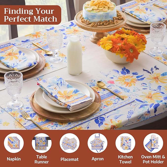 Maison d' Hermine Table Cloth Rectangle Table 100% Cotton 70 x 140 Inches Tablecloth Reusable Decorative for Dining Room Farmhouse Home Valentines Day Decorations Spring Summer - Girassol