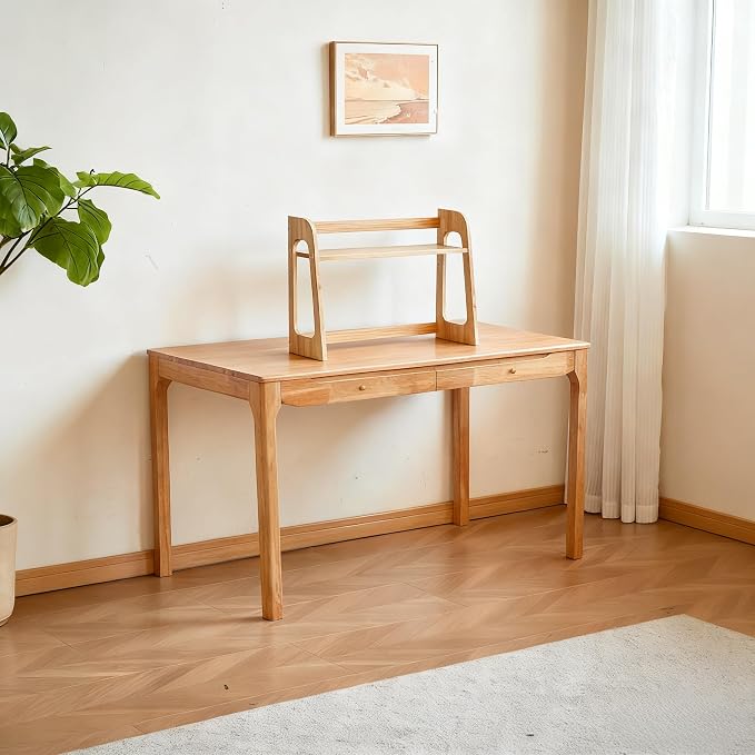 47"x24" Solid Wood Desk with Drawers,Wood Writing Desk for Small Spaces, Home Office Desks for Work,Gaming Study PC Desk for Bedroom,Student Computer Desks(Natural Wood Color, 47 inch)
